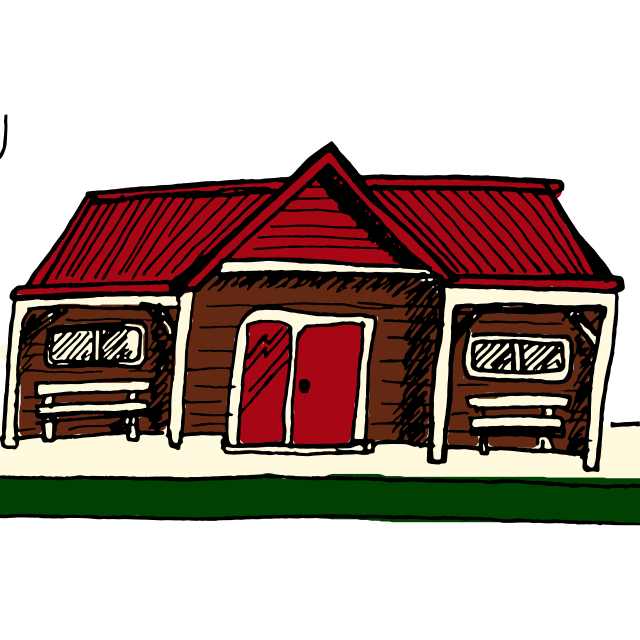 Hand-drawn bowling clubhouse